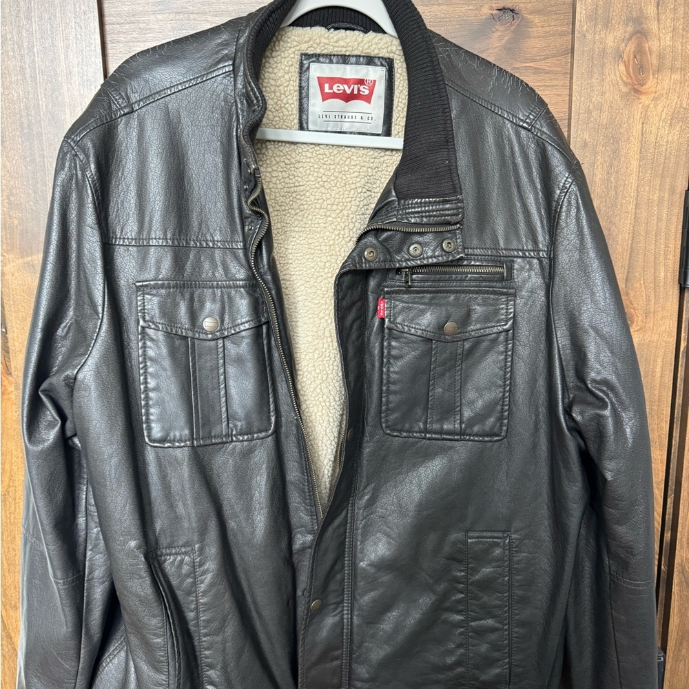 Levi's Dark Leather Bomber Jacket - Picture 3 of 11